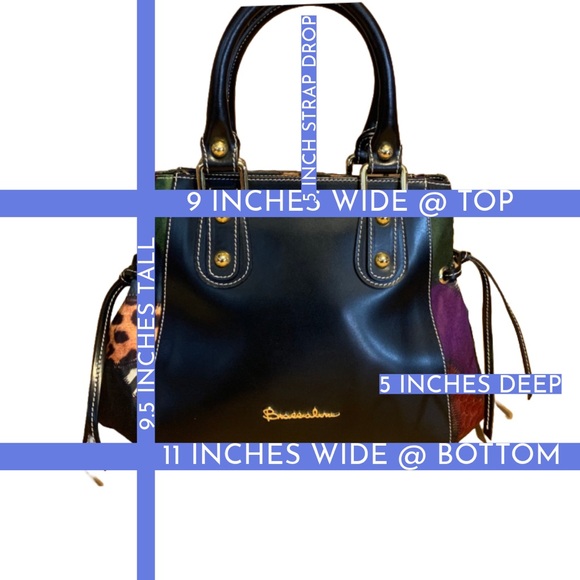 BRACCIALINI BLACK LEATHER SHOULDER BAG W/MULTI COLOR FABRIC SIDES - Picture 13 of 13